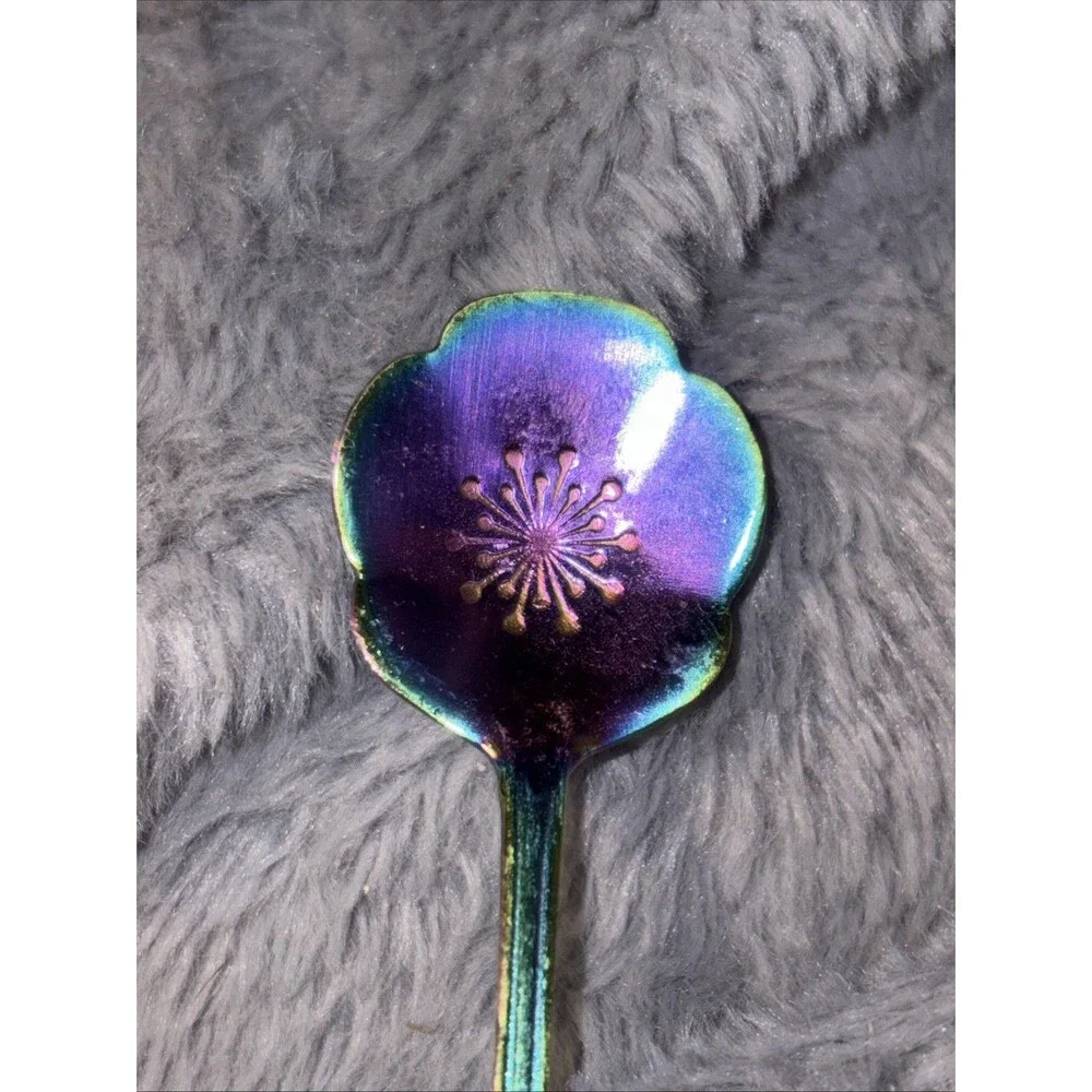 5 Pieces Rainbow Stainless Steel Flower Spoon Tea Dessert Spoons Small Utensils